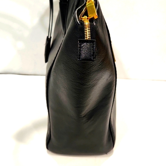 NEW!! Joy & Iman Black Split Leather w/ Gold Accents Large Tote Shoulder Bag - Picture 4 of 13